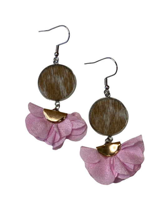 J6668P - Flower 100% Hair on Hide Earrings