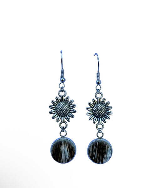 J7053C - 100% Hair on Hide Earrings with Sunflower