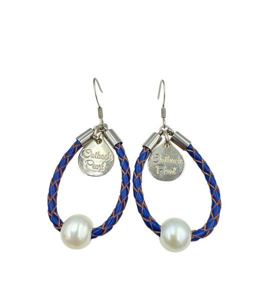 J7066 - Real Pearl Leather Hook Dangle Earring
