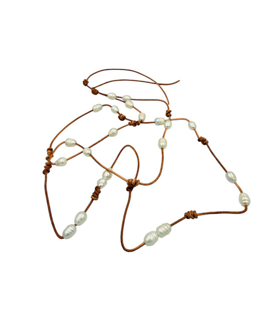 J7071C - 100% Leather Necklace W Freshwater Pearl