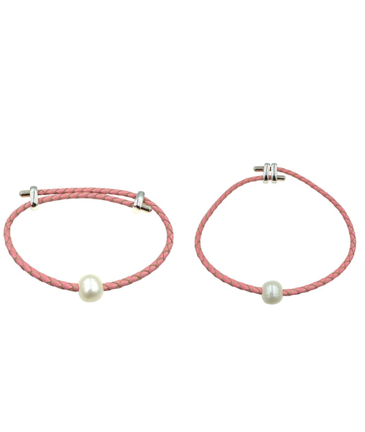 J6752A - Pearl Leather plaited Bracelet