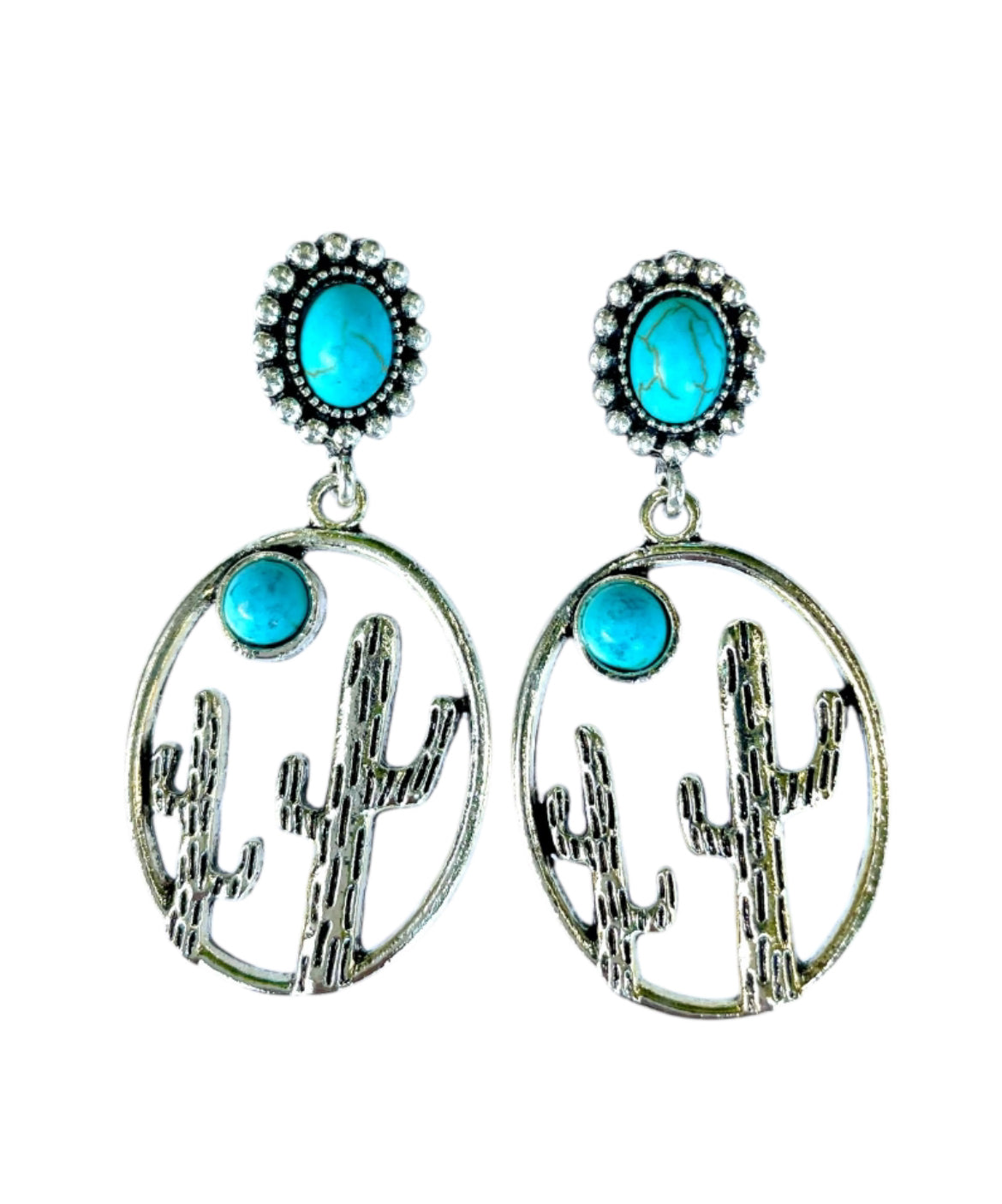 J6958 -  Cactus Stud Turquoise Dangle Earrings