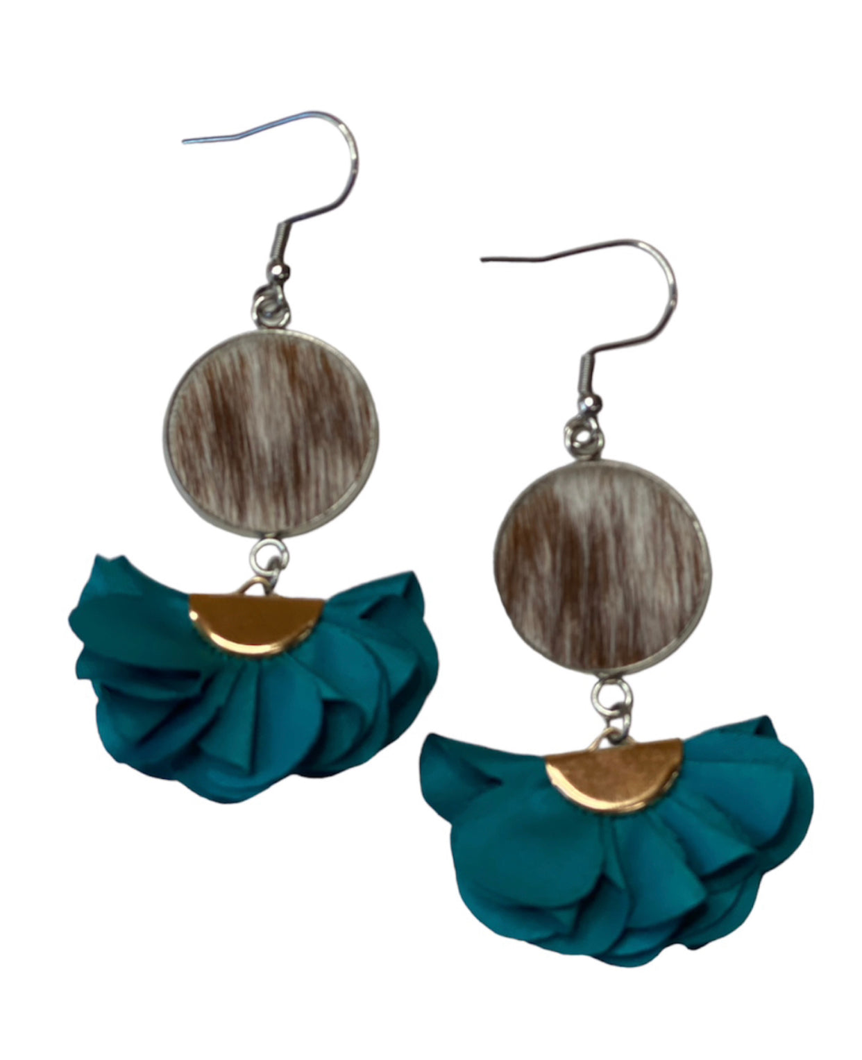 J6668T - Flower 100% Hair on Hide Earrings