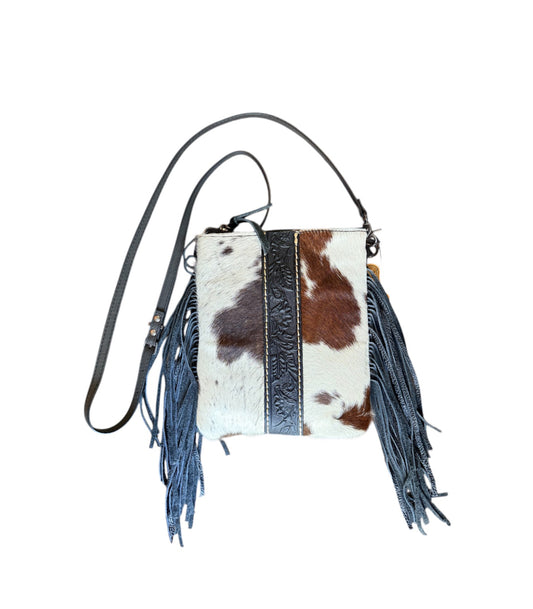 A8904D -  Genuine Leather Cowhide Fringe Crossbody