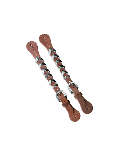 30986B - Argentina Cow Leather Ladies size spur straps with hair on cowhide lacing
