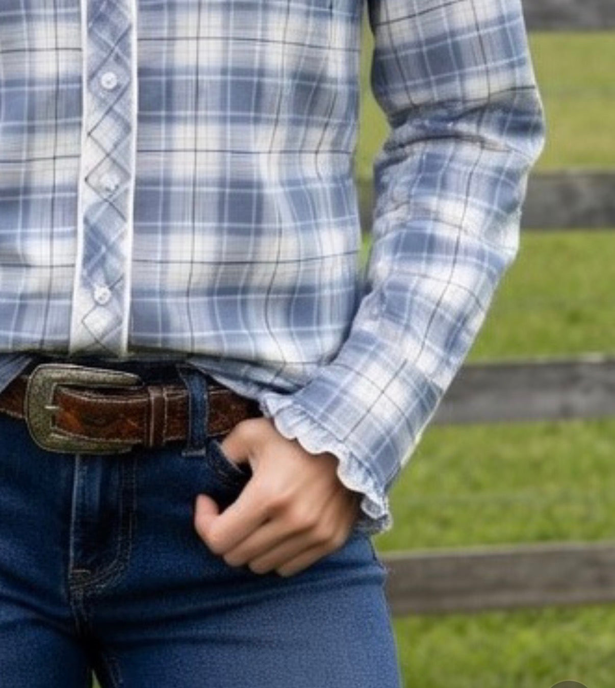L1482 - Silver Spur Grey Check Ladies Rawhide Western Shirt | Fitted Arena Shirt - Rawhide Western Wear 