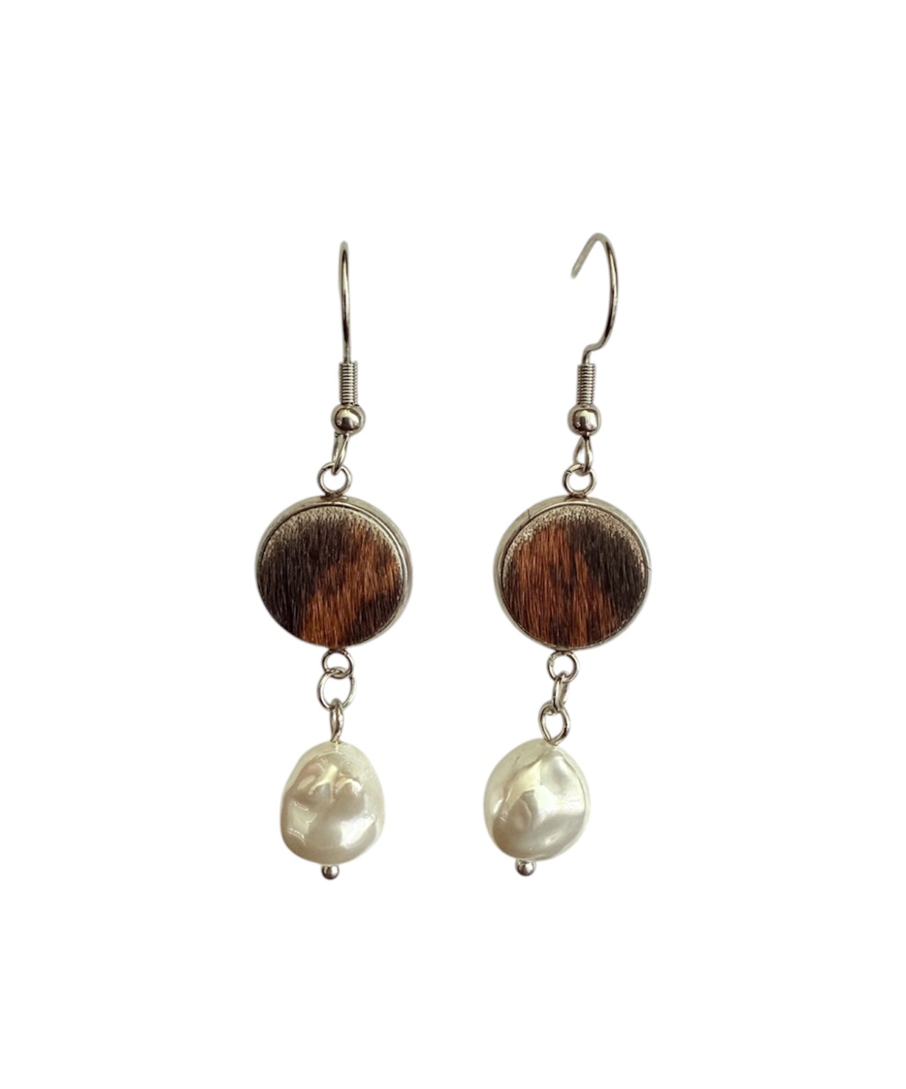 J6672F - 100% Hair on Hide Earrings with Pearl Drop - Rawhide Western Wear 