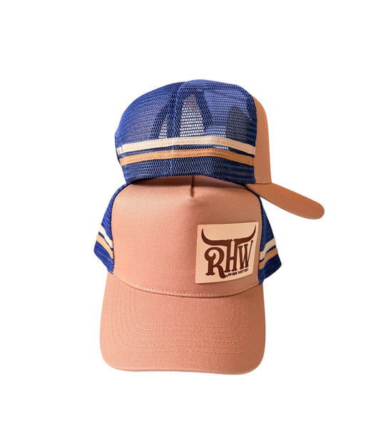 P4116 - Rawhide Latte Leather Patch Country Trucker Cap