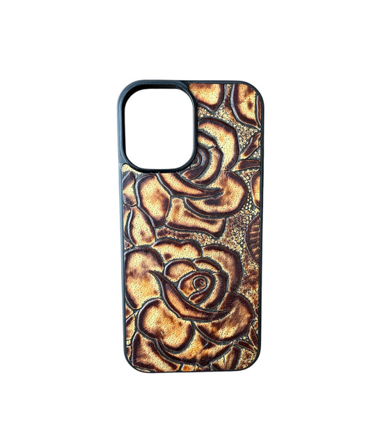 A8952 - IPhone 17 Tooled Leather w Rubber Case - Rawhide Western Wear 