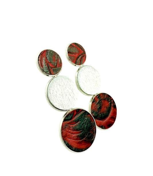 J7050 - Real Leather Metal Casing Dangle Earrings