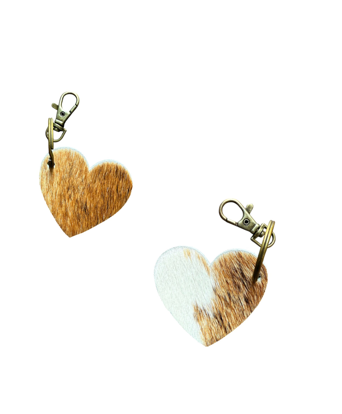 A8730 - Double Sided 100% Hair On Hide Leather Heart Keychain - Rawhide Western Wear 