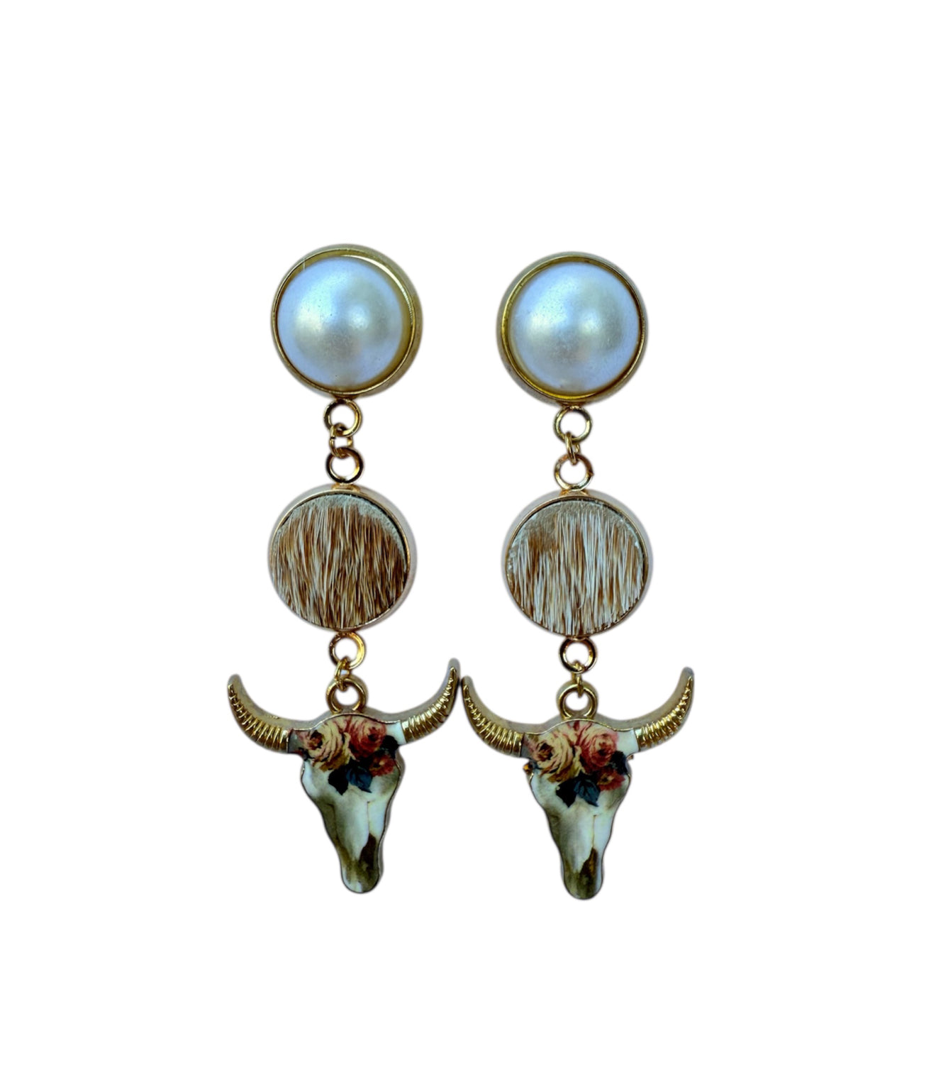 J7093 - Pearl Stud 100% Hair on Hide Earrings