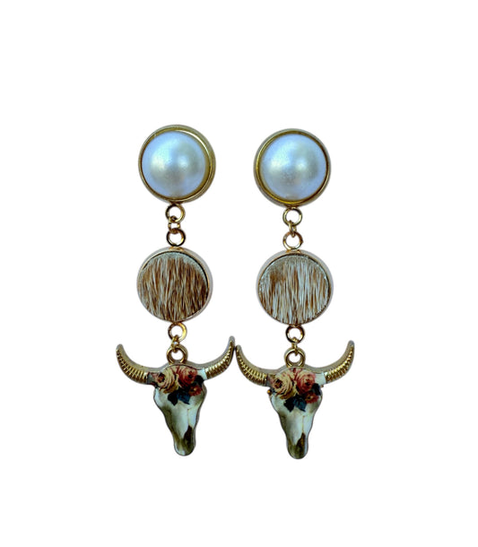 J7093 - Pearl Stud 100% Hair on Hide Earrings