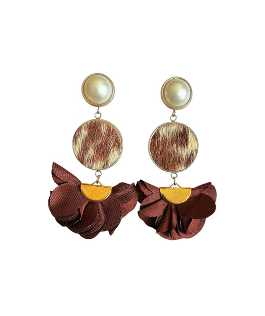 J7075C - Flower 100% Hair on Hide Earrings - Rawhide Western Wear 