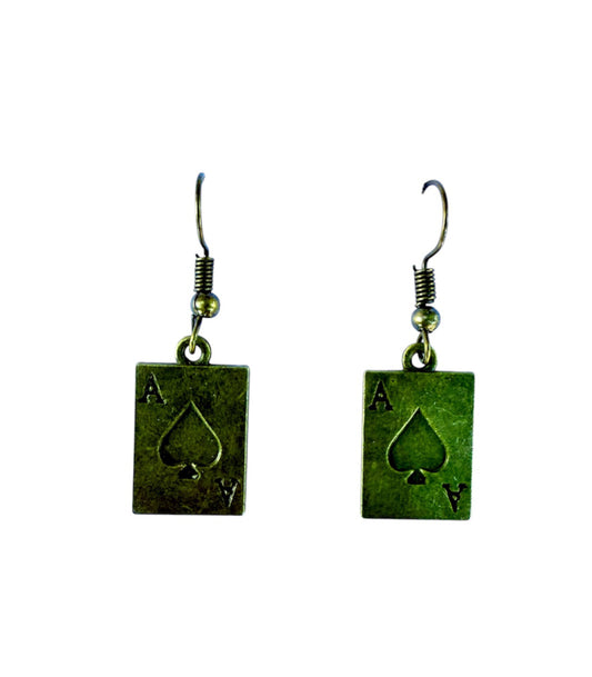 J7045A - Bronze Colour Ace of Spades Dangle Earrings