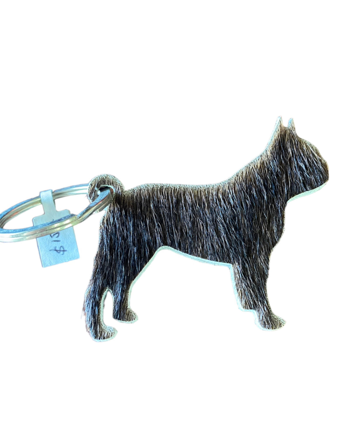 A7850 - Double Sided 100% Hair On Hide Leather Frenchie Keychain