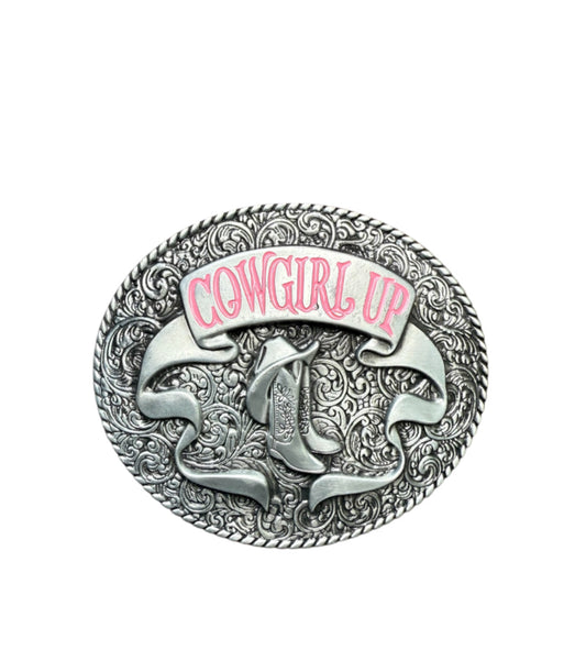 A8831 - Cowgirl Up Antique Silver Colour Western Belt Buckle