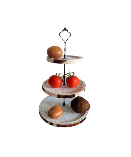 A8907C - Wooden Cupcake/Fruit Stand w Cowhide Trim - Rawhide Western Wear 