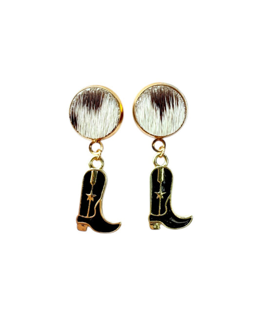 J7017D - 100% Hair on Hide Stud Dangle Earrings