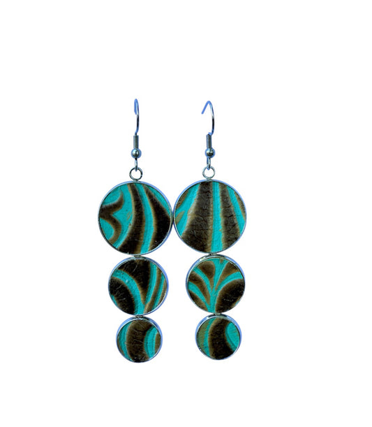 J7023A - Real Leather Metal Casing Dangle Earrings