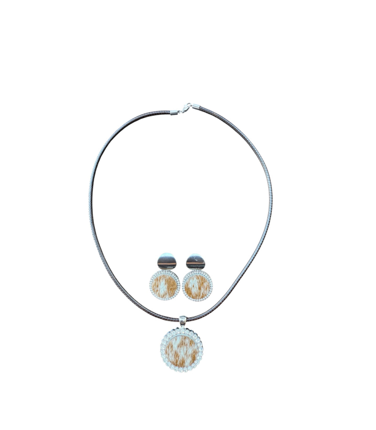 J6929A - 100% Cowhide Necklace & Earrings Set
