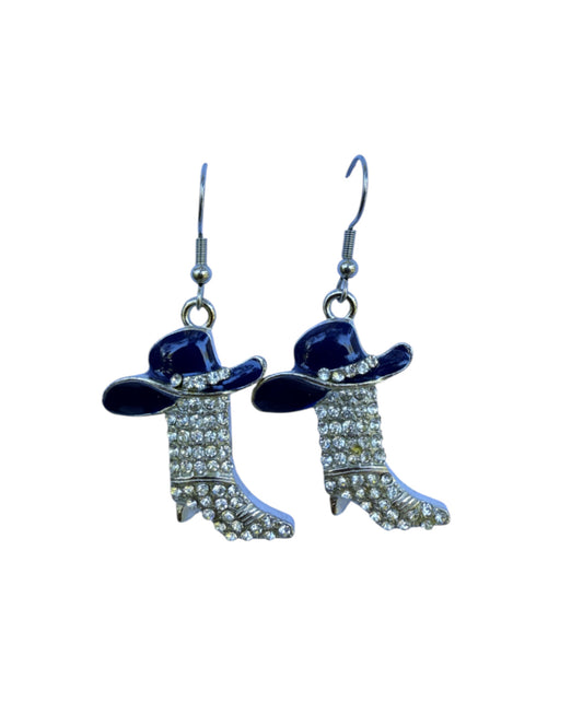 J6488 - Western Boot Diamanté Dangle Earrings