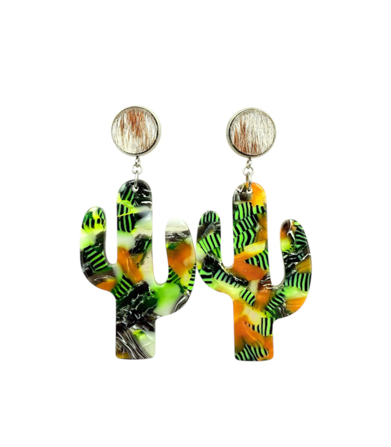 J7095A - 100% Hair on Hide Stud Dangle Earrings