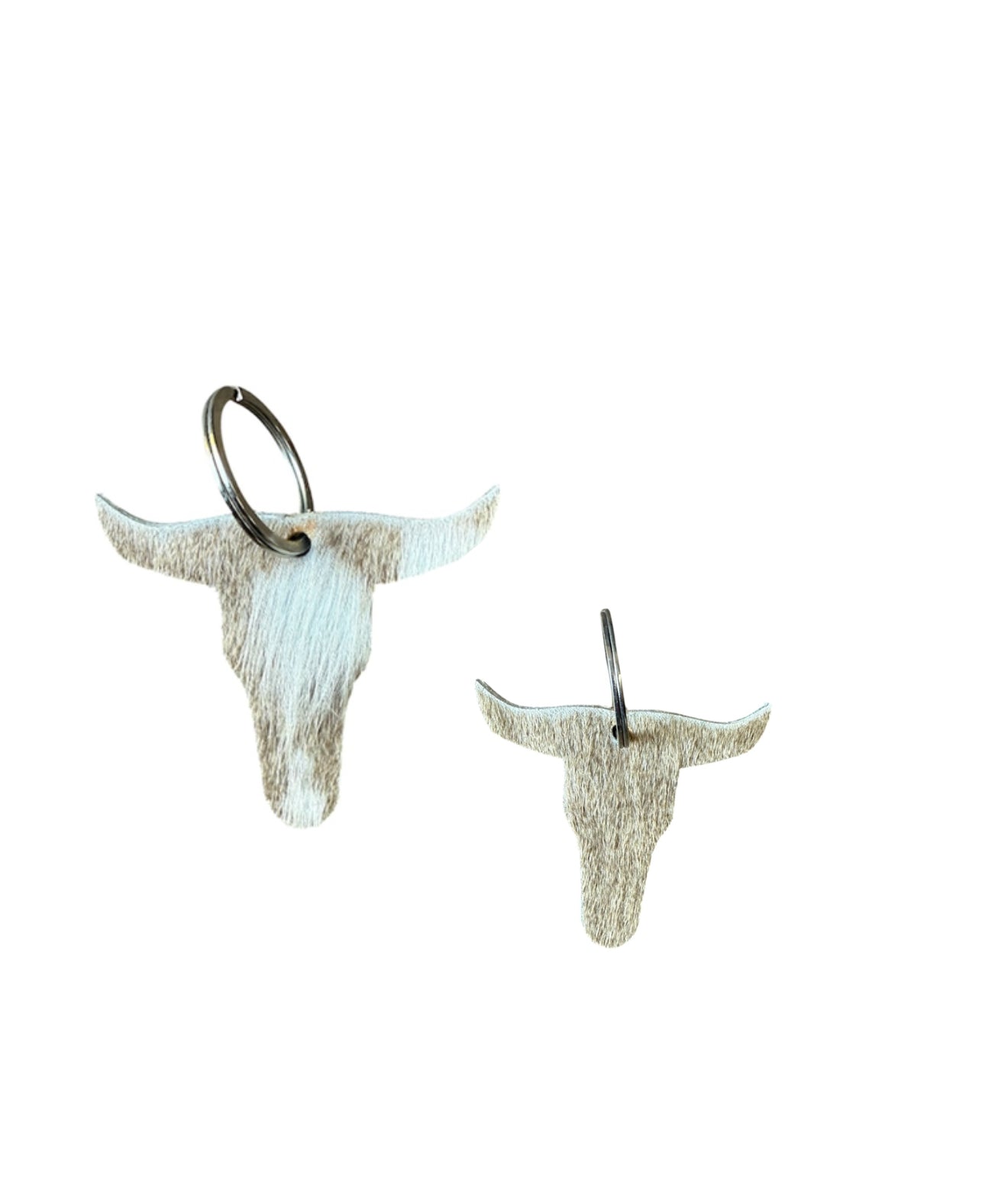 A8742 - Double Sided 100% Hair On Hide Leather Bull Tag Keychain
