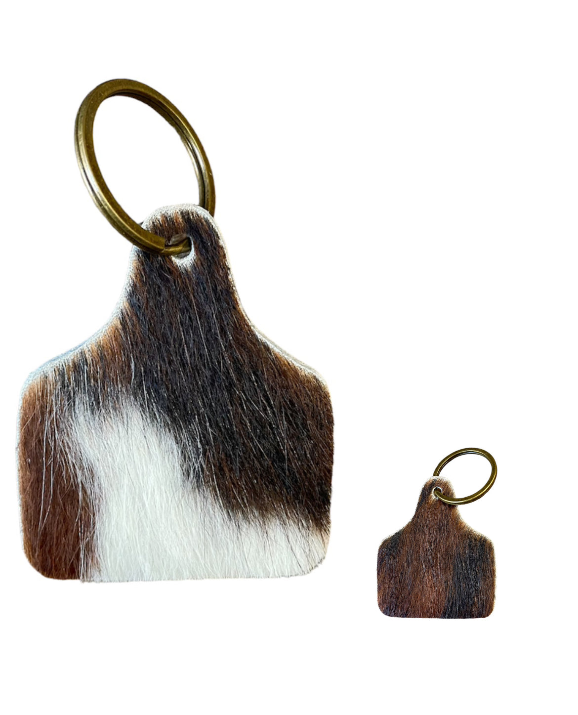 A8741 - Double Sided 100% Hair On Hide Leather Cattle Ear Tag Keychain ...