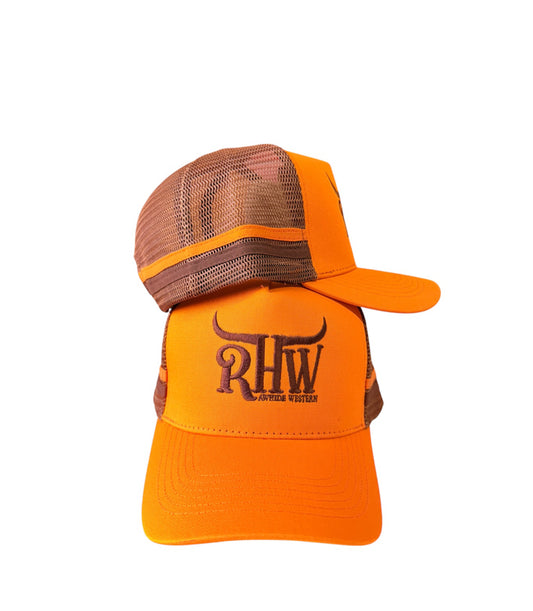 P4236 - RHW Orange & Brown Western Trucker Cap