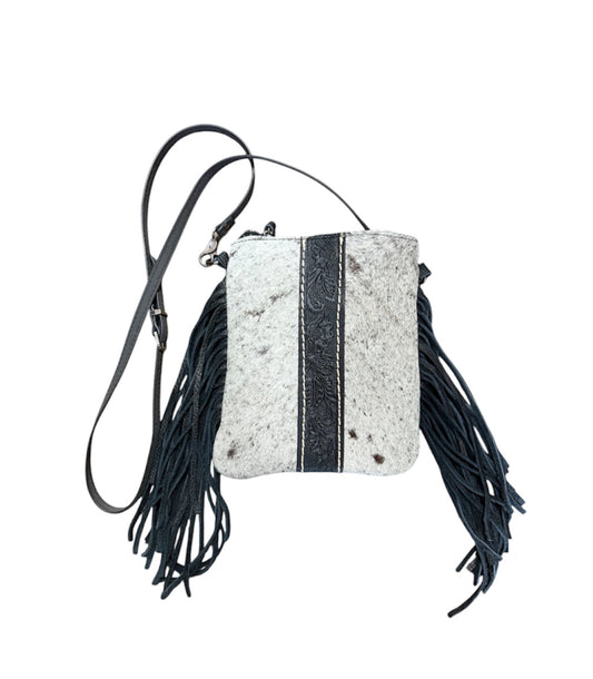 A8904C -  Genuine Leather Cowhide Fringe Crossbody