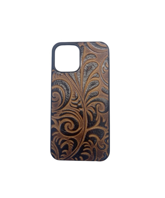 A8366 - IPhone 12 Pro Max Tooled Leather w Rubber Case