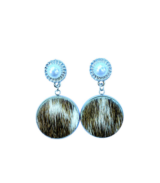 J6986A - 100% Hair on Hide Stud Dangle Earrings