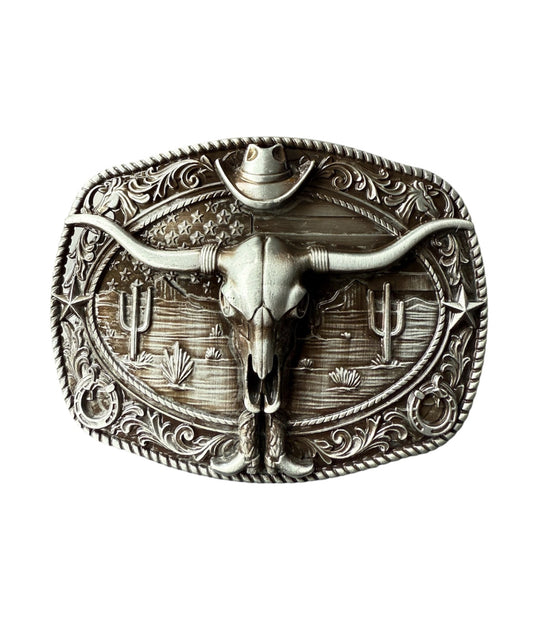 A8828B - Western Longhorn Skull Embellishment Buckle - Rawhide Western Wear 