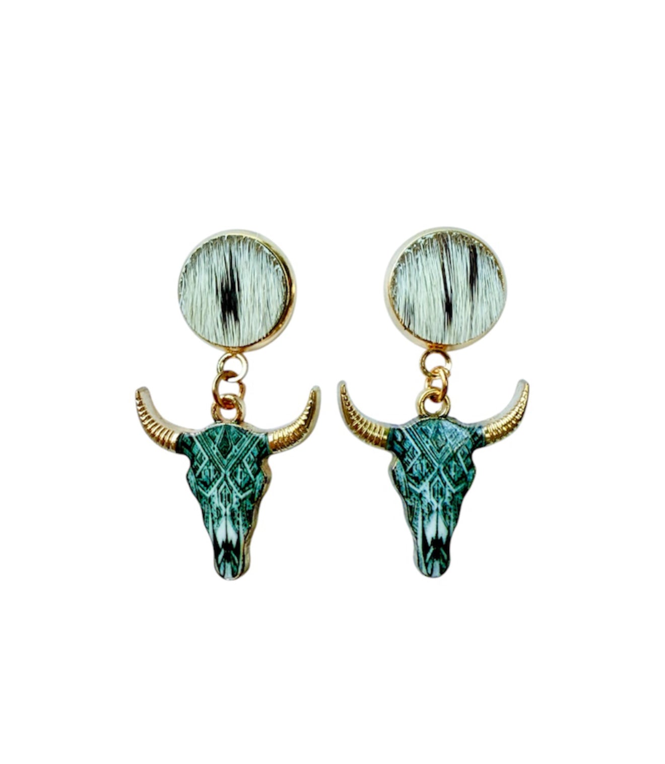 J6985F - 100% Hair on Hide Stud Dangle Earrings