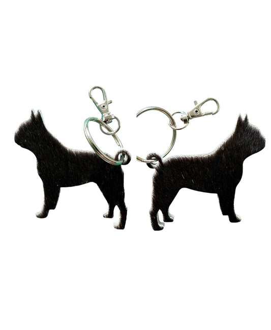 A7849 - Double Sided 100% Hair On Hide Leather Frenchie Keychain - Rawhide Western Wear 