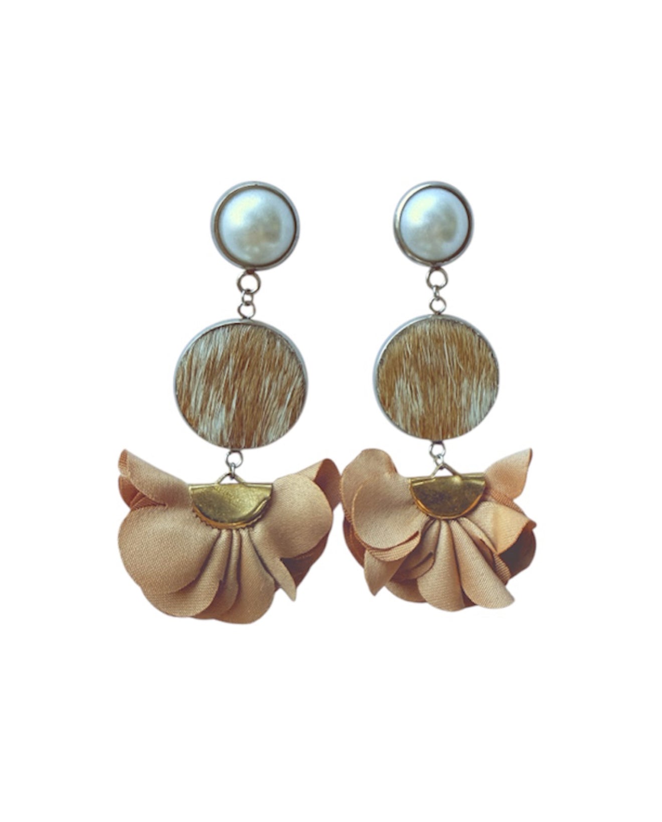 J7028B - Flower 100% Hair on Hide Earrings