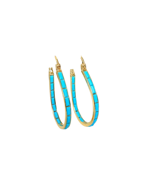J6948 - Turquoise & Gold Colour Dangle Earrings