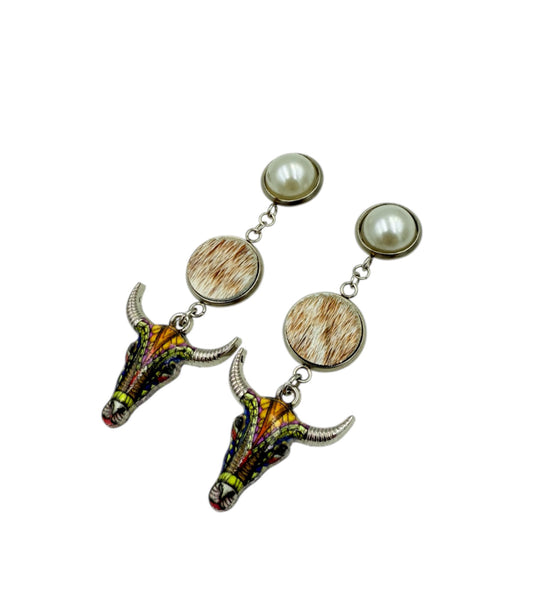 J7088E - Pearl Stud 100% Hair on Hide Earrings