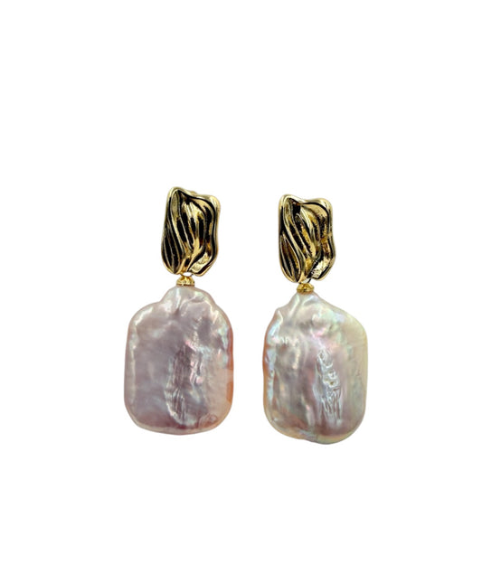 J7110 - Real Pearl Pink Baroque Stud Dangle Earrings - Rawhide Western Wear 