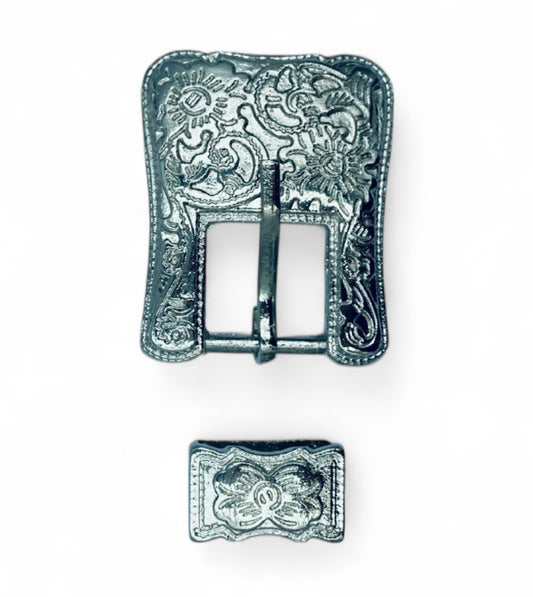A7378 - Silver Floral Buckle & Keeper