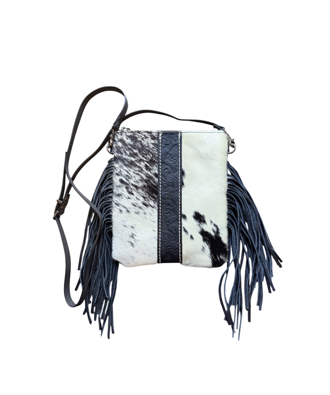 A8904B -  Genuine Leather Cowhide Fringe Crossbody