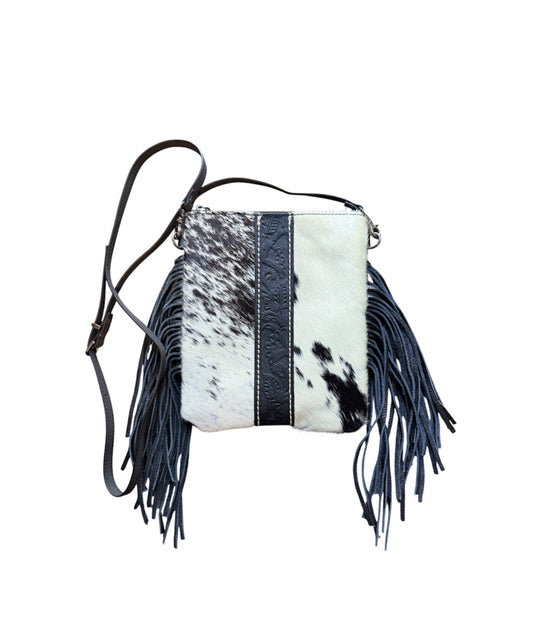 A8904B -  Genuine Leather Cowhide Fringe Crossbody