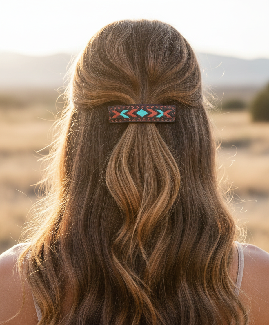 J6623 - Aztec Design Genuine Leather Hair Clip