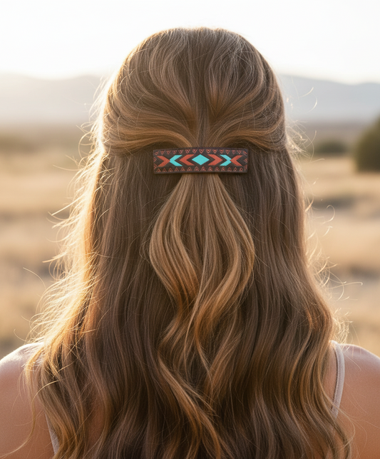 J6623 - Aztec Design Genuine Leather Hair Clip