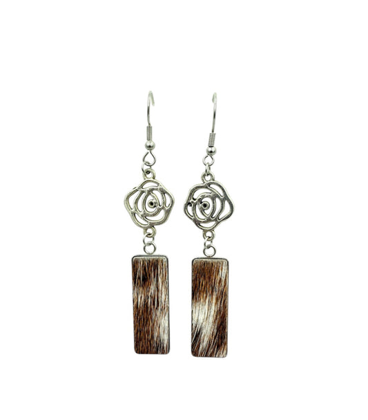 J7092C - Flower 100% Hair on Hide Earrings