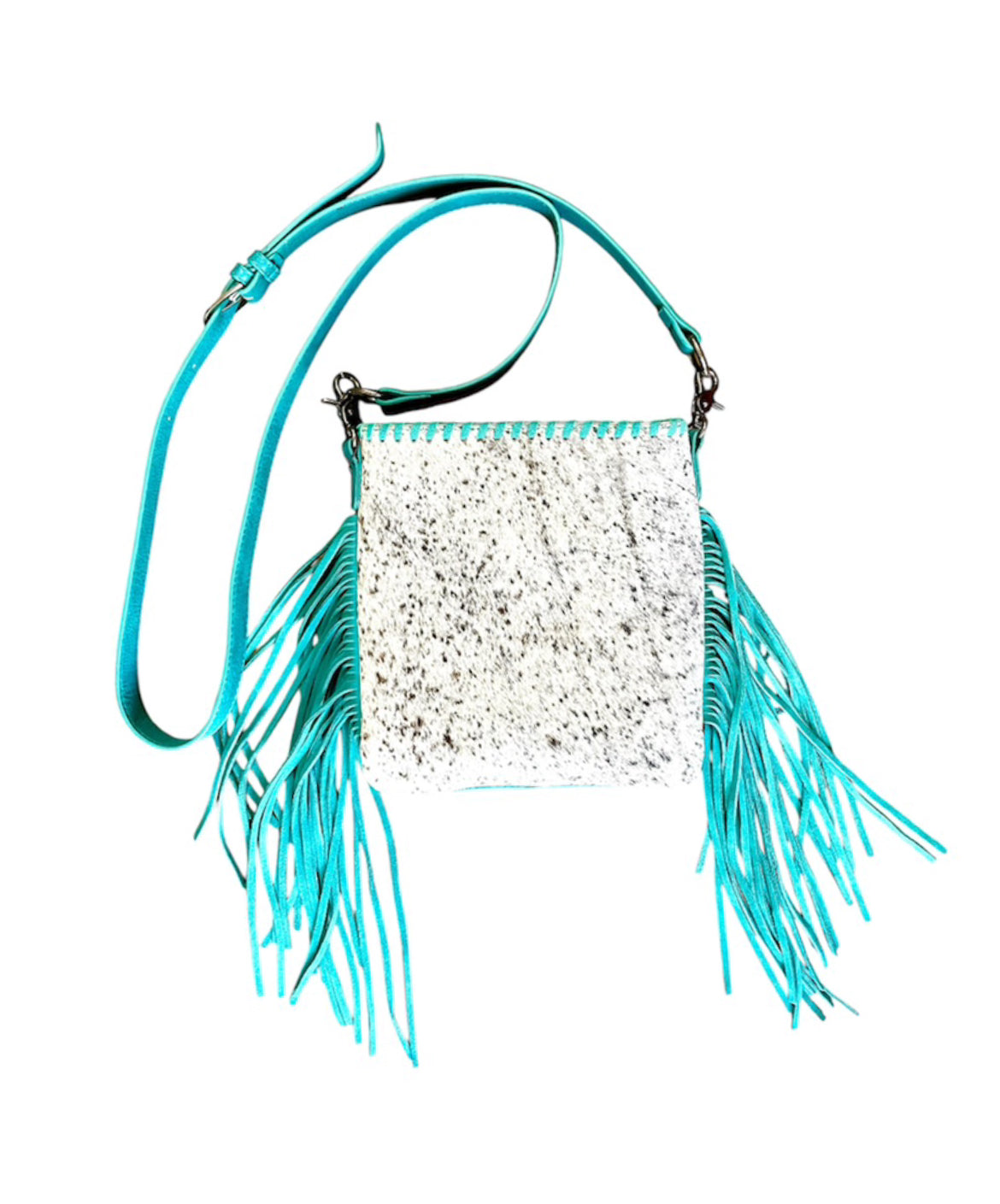 TR162G2001TQ - Trinity Ranch Hair-On Cowhide Fringe Concealed Carry Crossbody Bag -Turquoise
