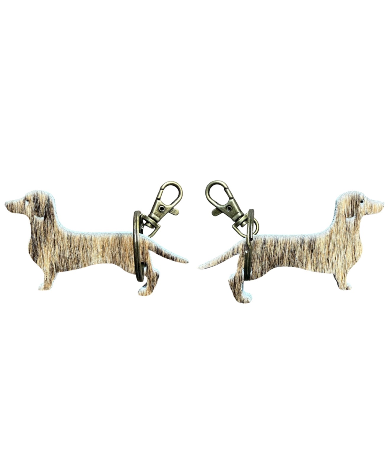 A8746 - Double Sided 100% Hair On Hide Leather Dashshund Tag Keychain