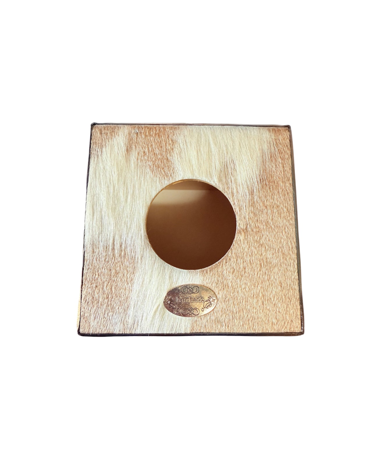 A8986 - Wooden Tissue Holder w Cowhide & Kangaroo Leather