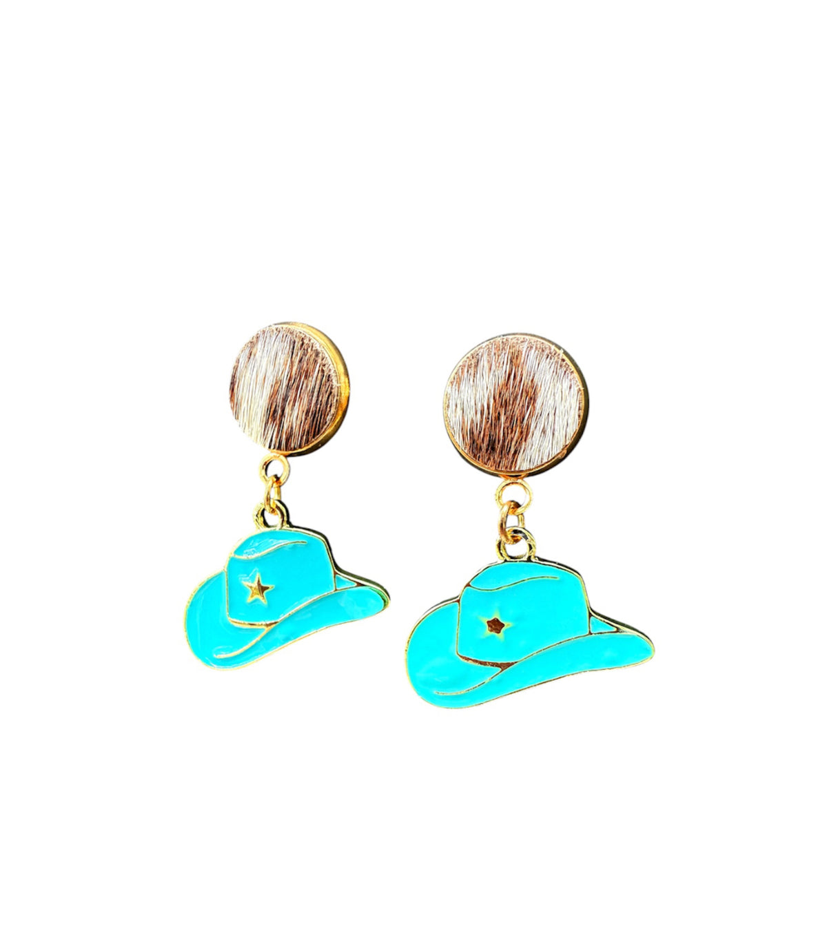 J7018B - 100% Hair on Hide Stud Dangle Earrings - Rawhide Western Wear 